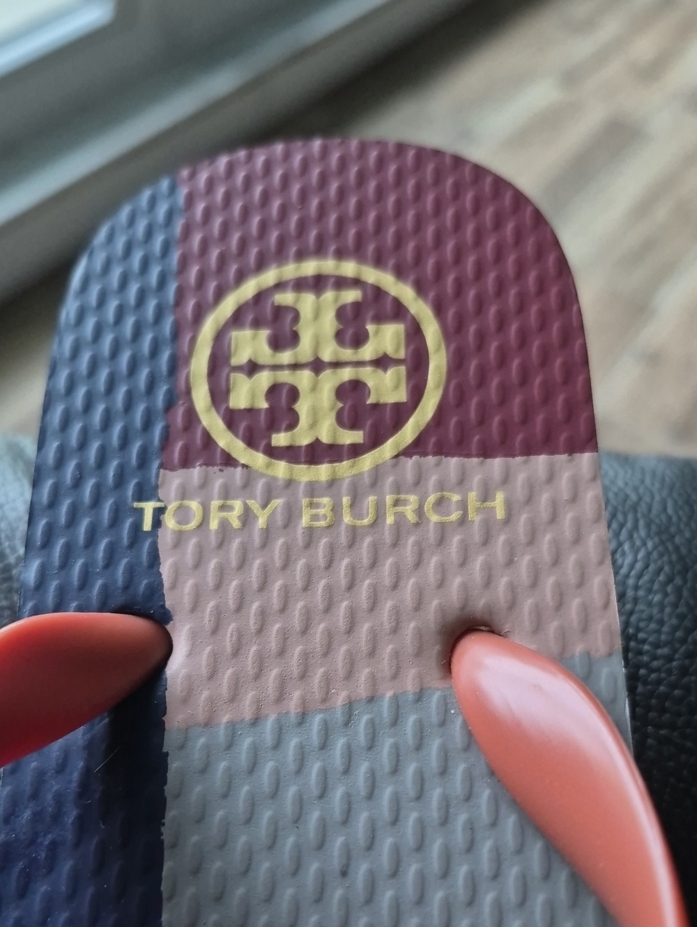 Tory Burch Coral Strap Check Print Size 8 Flip Flops - Picture 2 of 5